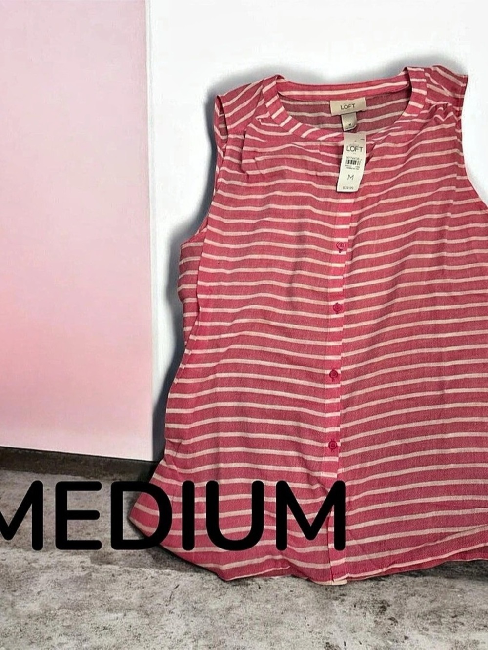 LOFT Striped Sleeveless Top in Pink & White Size Medium Like New